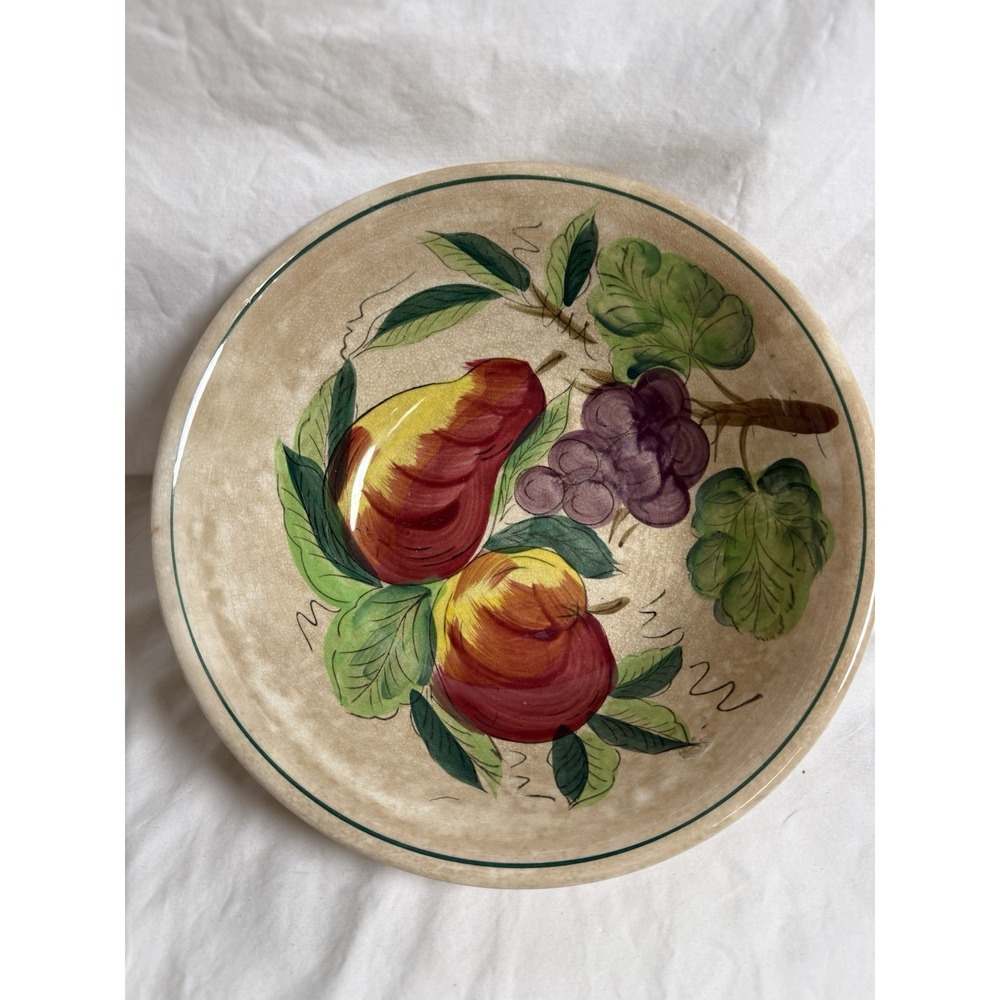 Vintage Ironstone China Fruit Pattern Serving Bowl Apple Grape Green Rim 10in